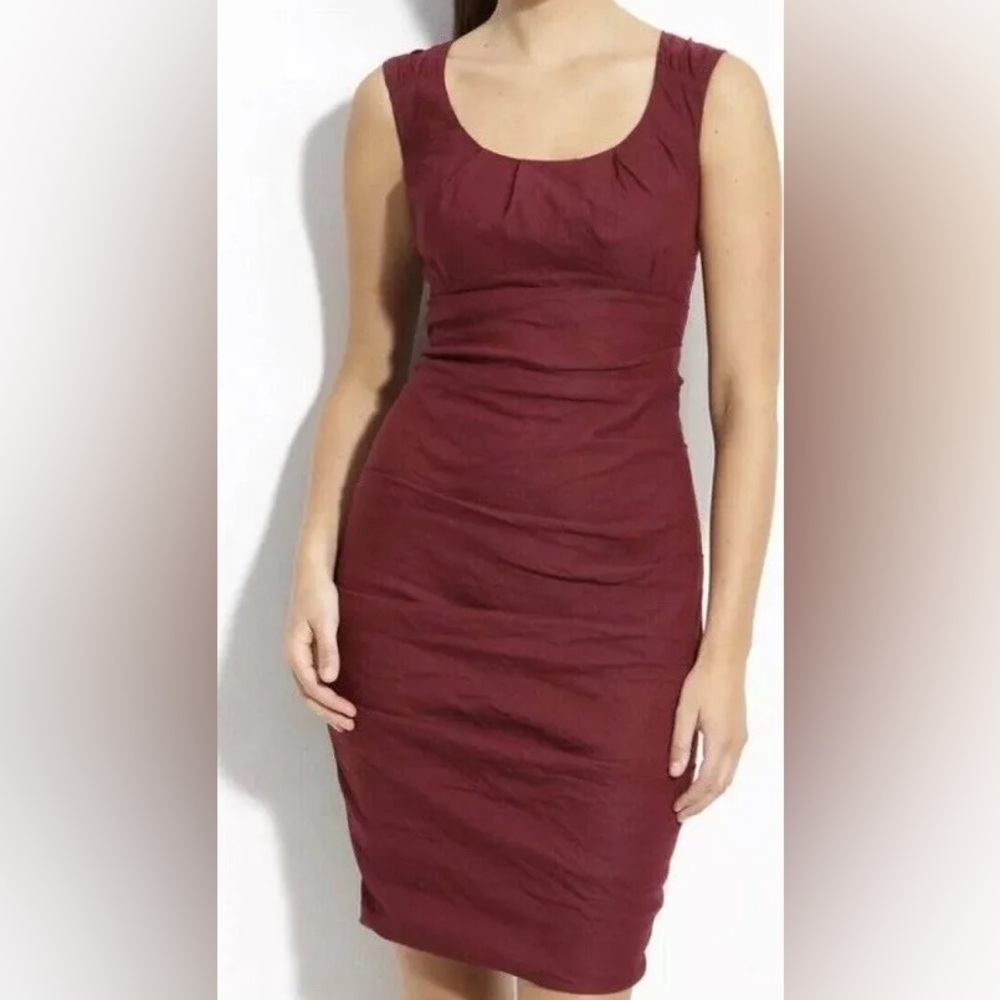 *EILEEN FISHER* Petite Red Wine Sleeveless Ruched Mini Dress Size 10P